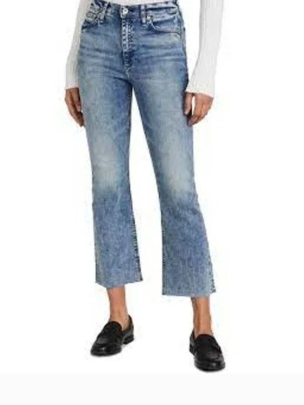 Rag & Bone Denim Jeans Nina High Rise Ankle Flare Pearl 29 Medium Wash Raw Hem
